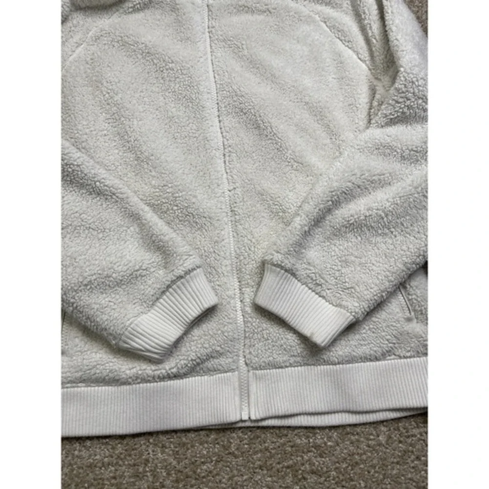 Athleta Jacket Womens Large Beige Sherpa Fleece Full‎ Zip Pockets